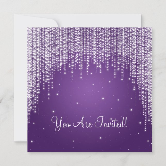 Elegant Bridal Shower Night Dazzle Purple Invitation (Front)
