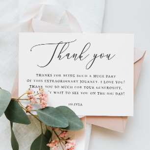 Elegant Bridal Shower Note Minimalist Script Thank You Card
