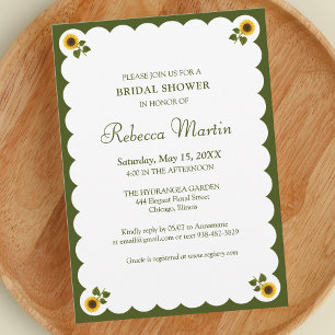 Elegant Bridal Shower Olive Green Sunflower Simple Invitation