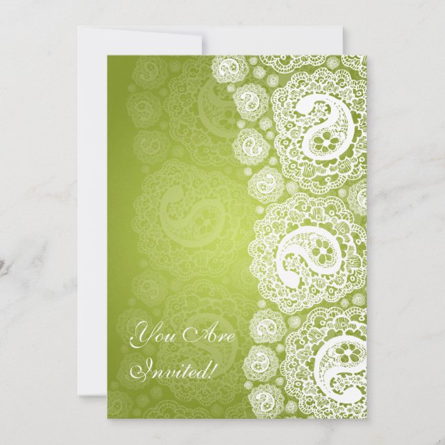 Elegant Bridal Shower Paisley Lace Lime Green Invitation (Front)
