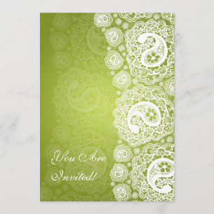 Elegant Bridal Shower Paisley Lace Lime Green Invitation