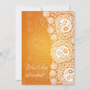 Elegant Bridal Shower Paisley Lace Orange Invitation