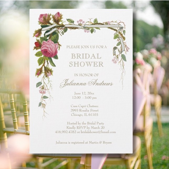 Elegant Bridal Shower Pink Roses Invitation (Creator Uploaded)