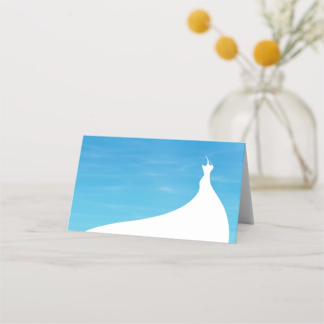 Elegant Bridal Shower Place Card blue watercolor (Front)