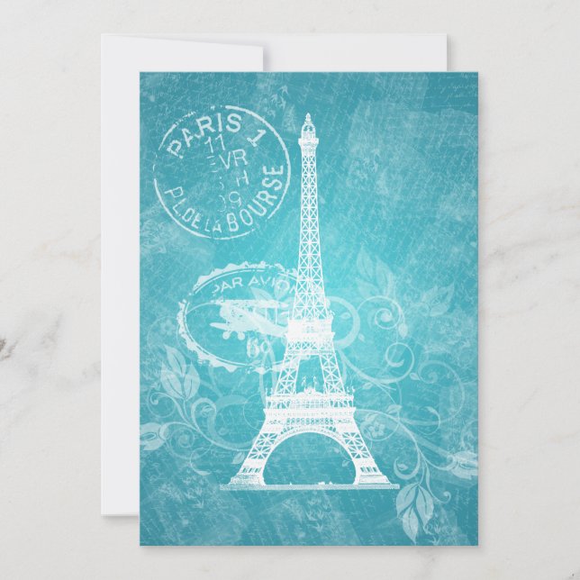 Elegant Bridal Shower Romantic Paris Blue Invitation (Front)