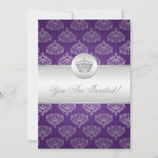 Elegant Bridal Shower Royal Crown Purple Invitation (Front)