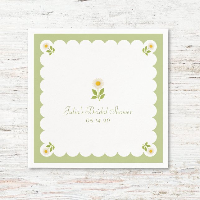 Elegant Bridal Shower Sage Green Daisy Cute Napkin (Creator Uploaded)