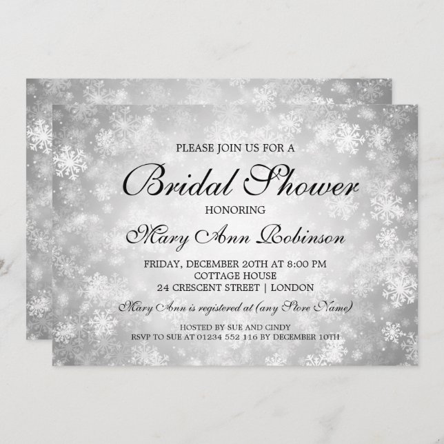 Elegant Bridal Shower Silver Winter Wonderland Invitation (Front/Back)
