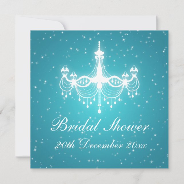 Elegant Bridal Shower Sparkling Chandelier Blue Invitation (Front)