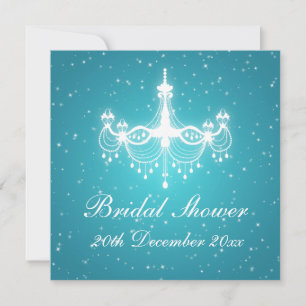 Elegant Bridal Shower Sparkling Chandelier Blue Invitation