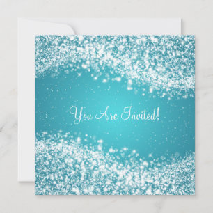 Elegant Bridal Shower Sparkling Wave Blue Invitation