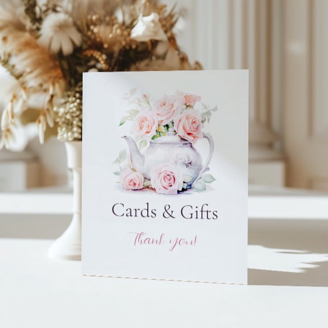 Elegant Bridal Shower Tea Party Cards and Gifts Pedestal Sign (Creator Uploaded)