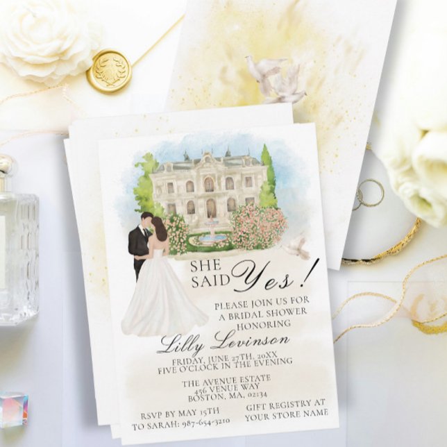 Elegant Bridal Shower Venue flowers She Said Yes! Invitation (Creator Uploaded)