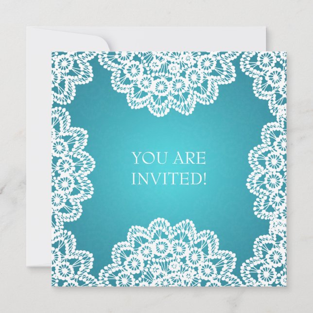 Elegant Bridal Shower Vintage Lace Blue Invitation (Front)