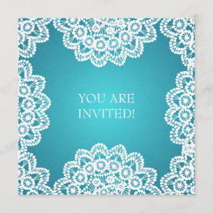 Elegant Bridal Shower Vintage Lace Blue Invitation