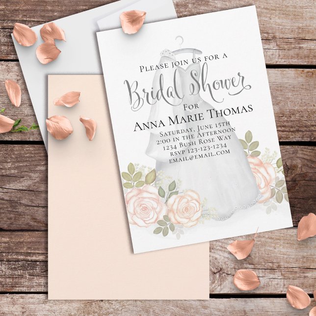 Elegant Bridal Shower Wedding Dress Romantic  Invitation (Creator Uploaded)