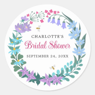 Elegant Bridal Shower Wildflowers Floral Garland Classic Round Sticker