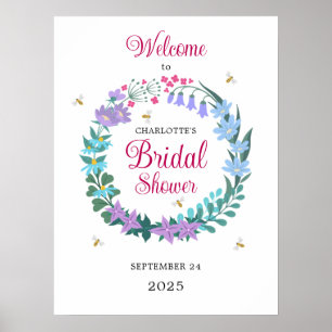 Elegant Bridal Shower  Wildflowers Garland Welcome Poster