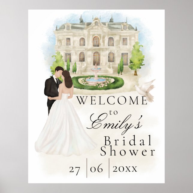 Elegant Bridal Shower with Bride and Groom Venue Poster (Front)