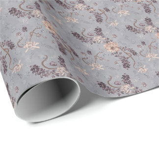 Elegant Bridal Silver Grey Chrysanthemum Floral   Wrapping Paper