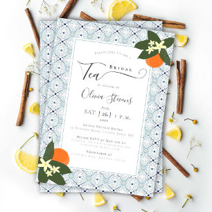 Elegant Bridal Tea Oranges Portuguese Tiles Shower Invitation