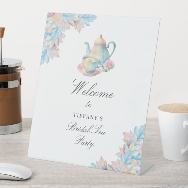 Elegant Bridal Tea Party Bridal Shower Welcome Pedestal Sign (In SItu)