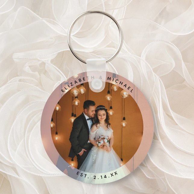 Elegant Bride and Groom Couple Photo Wedding Favor Key Ring (Creator Uploaded)