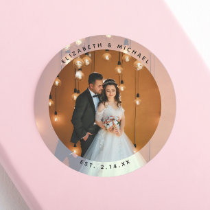 Elegant Bride and Groom Couple Photo Wedding Favou Classic Round Sticker