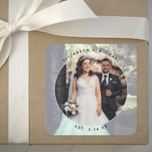 Elegant Bride and Groom Couple Photo Wedding Favou Square Sticker