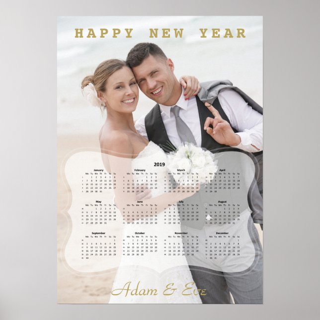 Elegant Bride and Groom Photo Mini Calendar Poster (Front)