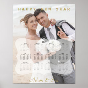 Elegant Bride and Groom Photo Mini Calendar Poster