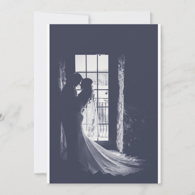Elegant bride and groom silhouetted on invitation (Front)