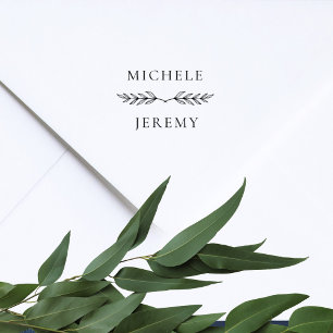 Elegant Bride and Groom Wedding Botanical Rubber Stamp