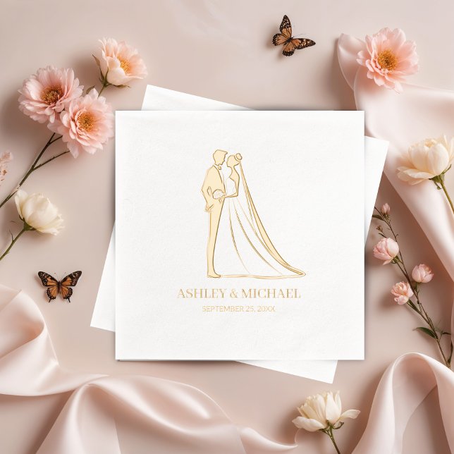 Elegant Bride and Groom Wedding Foil Napkins (Creator Uploaded)