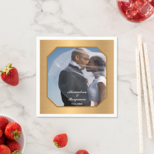 Elegant Bride And Groom Wedding Photo Modern Napkin