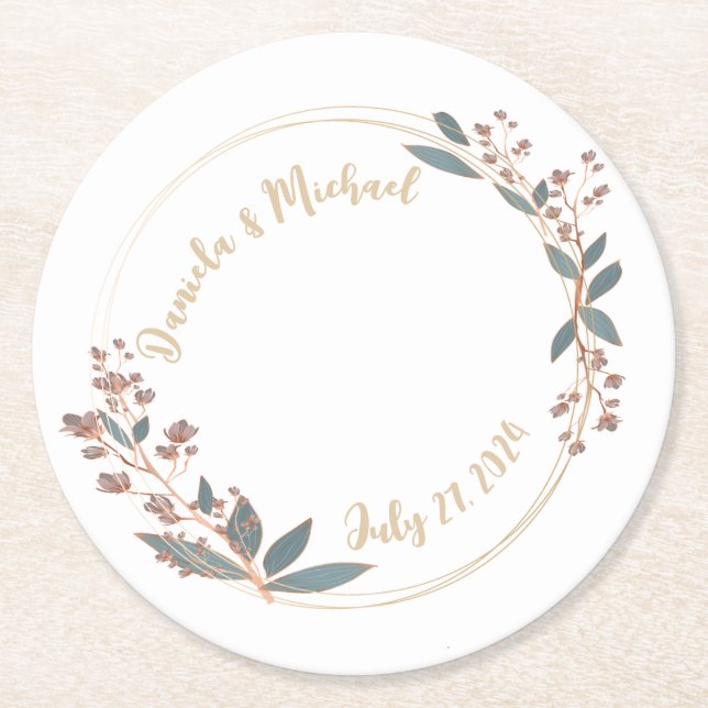 Elegant Bride And Groom Wedding Reception Round Paper Coaster (Front)