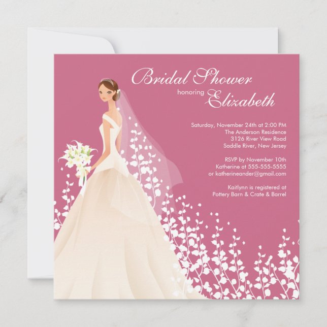 Elegant Bride Bridal Shower Invitation Honeysuckle (Front)