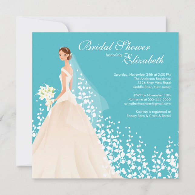 Elegant Bride Bridal Shower Invitation Turquoise (Front)