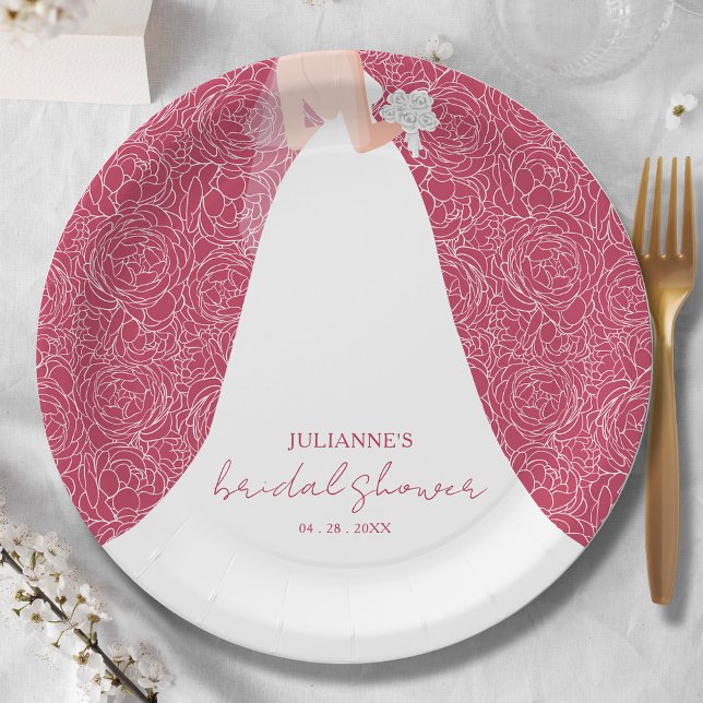 Elegant Bride Bridal Shower Magenta Paper Plate (Creator Uploaded)