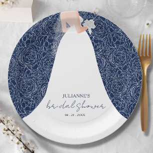 Elegant Bride Bridal Shower Navy Blue Paper Plate