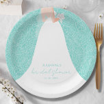 Elegant Bride Bridal Shower Paper Plate<br><div class="desc">A bride in her wedding dress over a white rose on a turquoise (or any colour) background,  makes a beautiful addition to your bridal shower decor. MATCHING items in our store.</div>