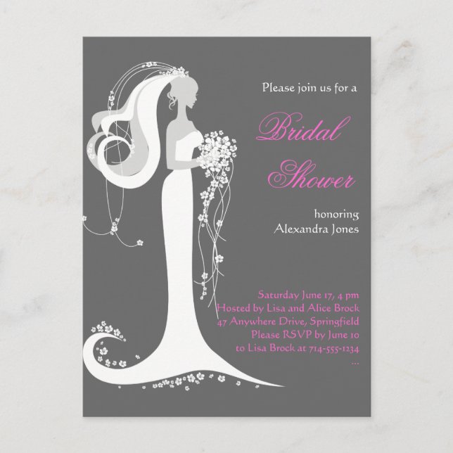 Elegant Bride Bridal Shower Party Invitation 4 Postcard (Front)