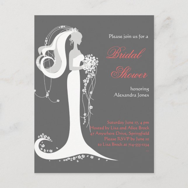 Elegant Bride Bridal Shower Party Invitation 6 Postcard (Front)
