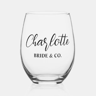 Elegant Bride & Co. Bridal Shower Teal Stemless Wine Glass