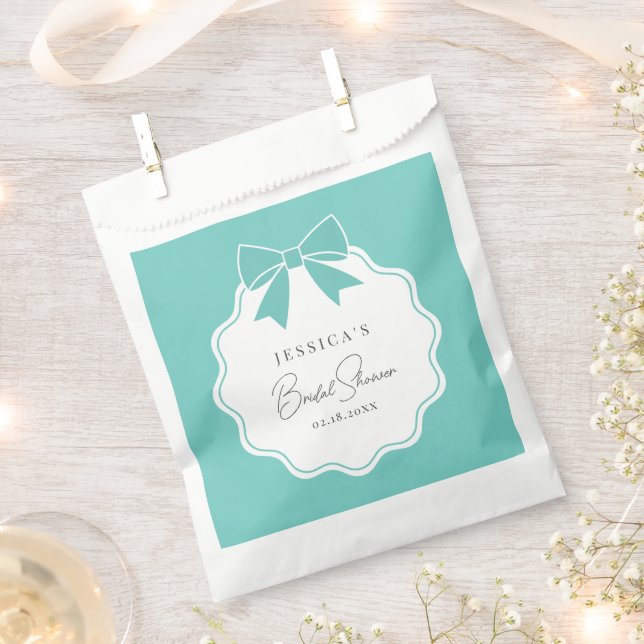 Elegant Bride & Co. Teal Blue Bow Bridal Shower Favour Bag (Clipped)