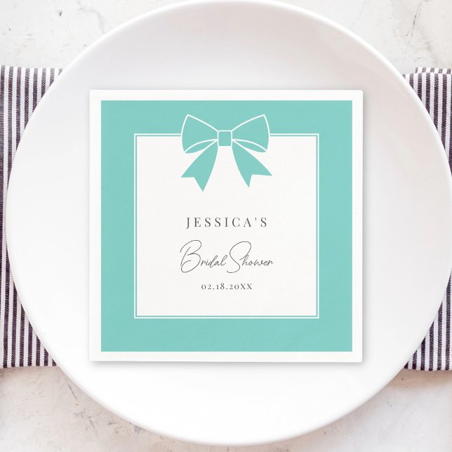 Elegant Bride & Co. Teal Blue Bow Bridal Shower  Napkin (Creator Uploaded)