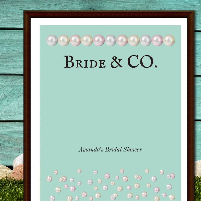 Elegant Bride & Co Teal Blue Pearl Bridal Shower Poster (Creator Uploaded)