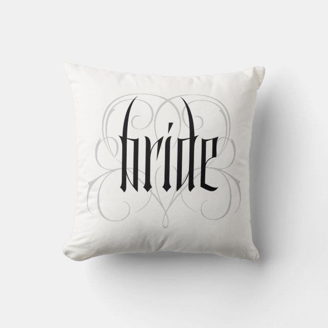 Elegant Bride & Groom Calligraphy Lettering B&W Cushion (Front)