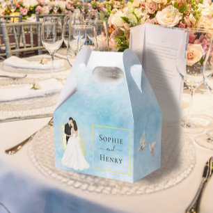 Elegant Bride & Groom gold flying doves Wedding Favour Box
