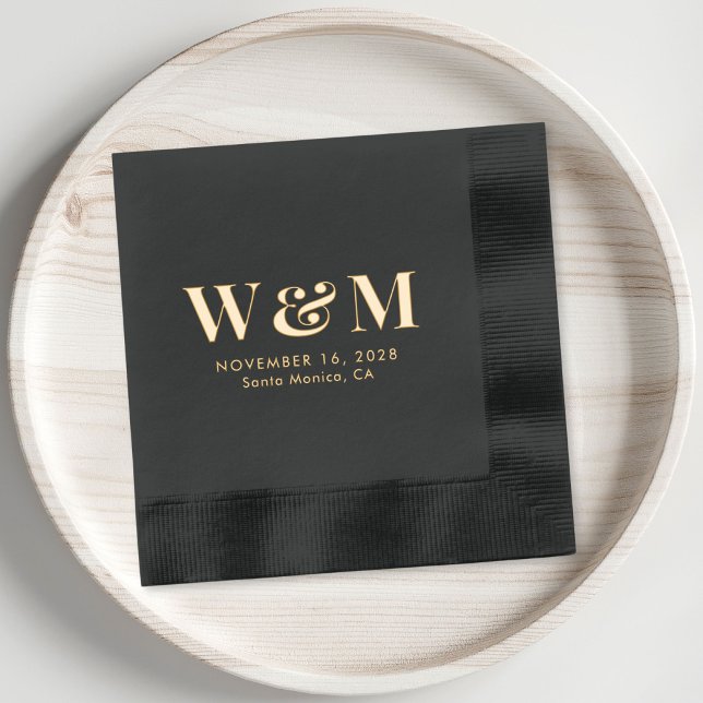 Elegant Bride Groom Monogram Initials Wedding Foil Napkins (Elevate your wedding reception decor with these elegant Bride & Groom Monogrammed foil napkins)